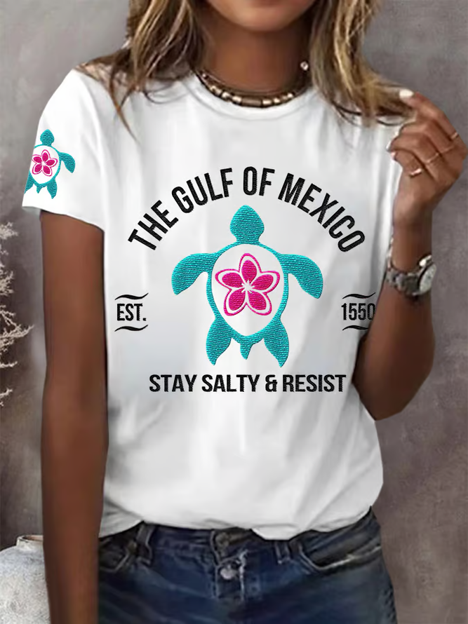 Women's Gulf Of Mexico Print Round Neck T-Shirt