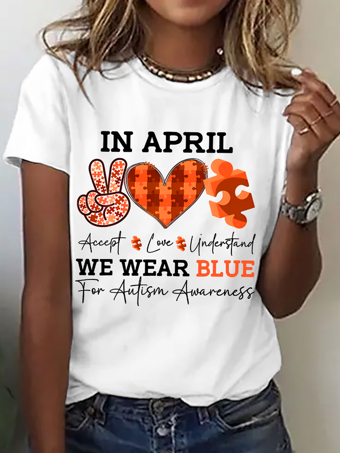 In April We Wear Blue Autism Awareness Women Cotton T-Shirt