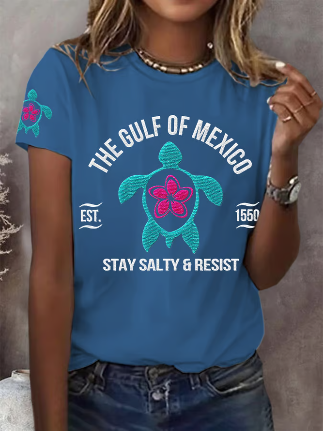 Women's Gulf Of Mexico Print Round Neck T-Shirt