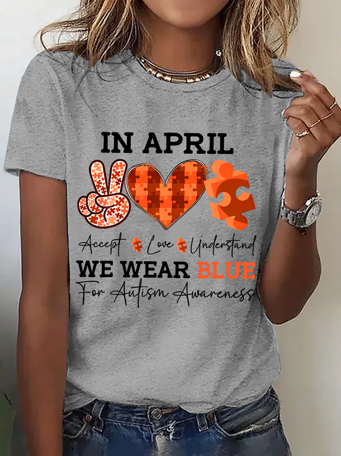 In April We Wear Blue Autism Awareness Women Cotton T-Shirt