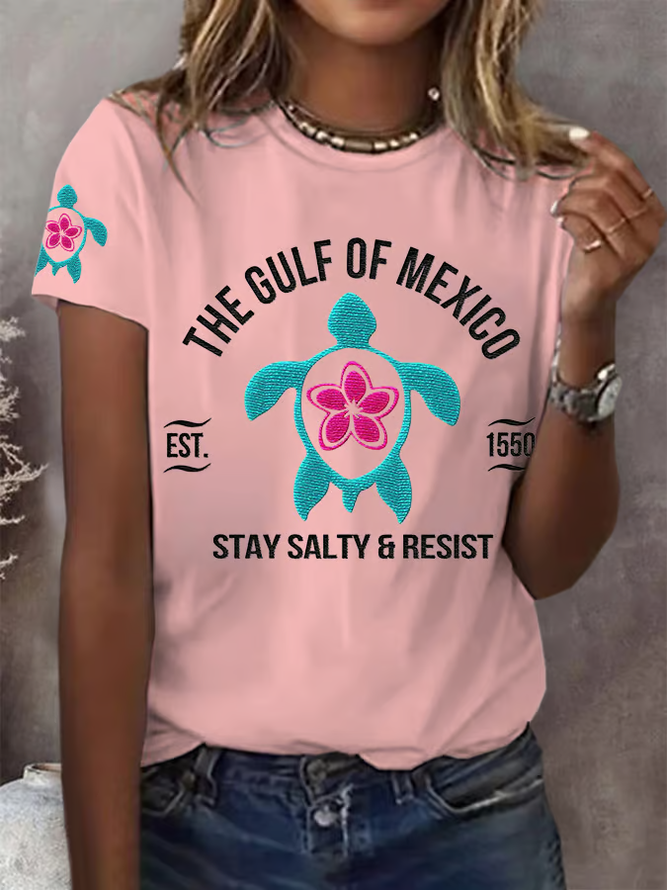 Women's Gulf Of Mexico Print Round Neck T-Shirt
