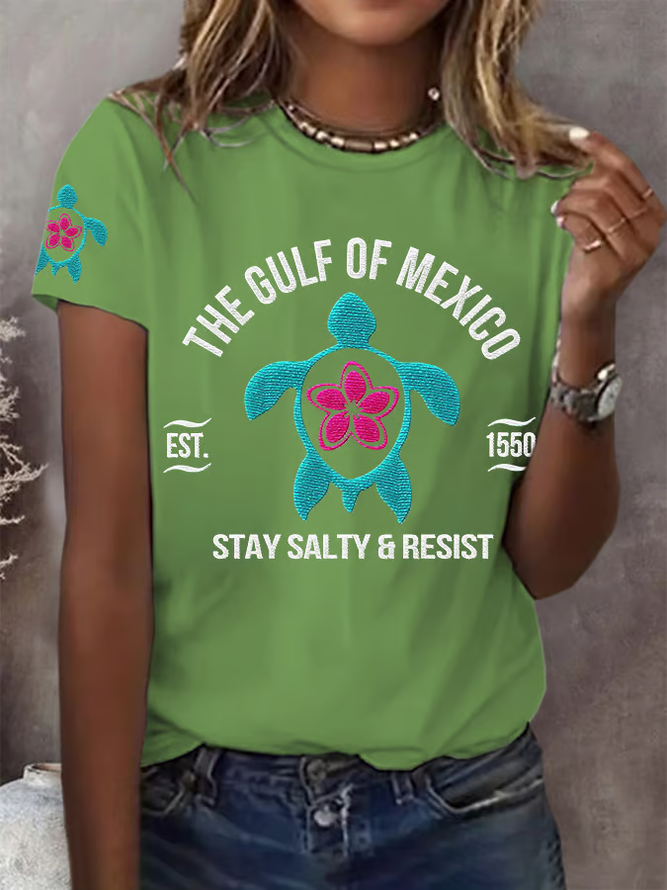 Women's Gulf Of Mexico Print Round Neck T-Shirt