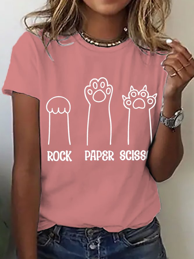 Rock Paper Scissors Funny Cat Paw Cotton T-shirt