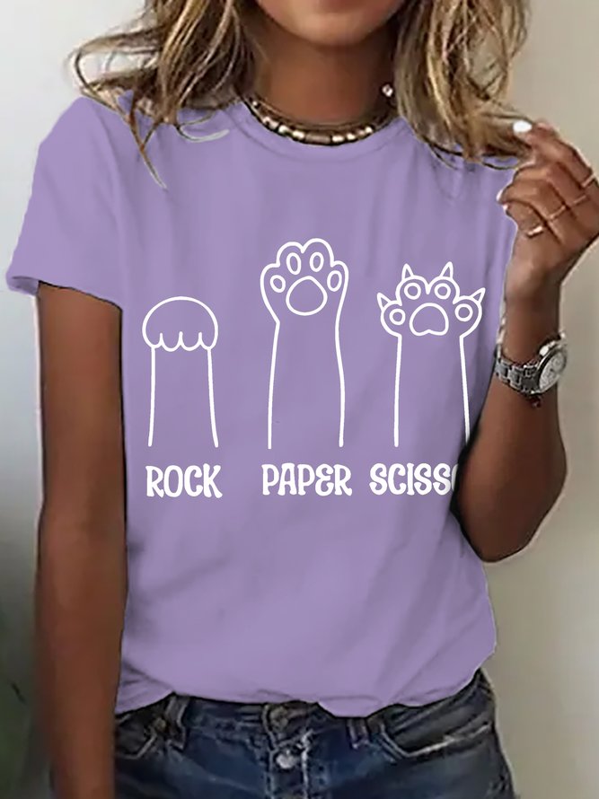 Rock Paper Scissors Funny Cat Paw Cotton T-shirt