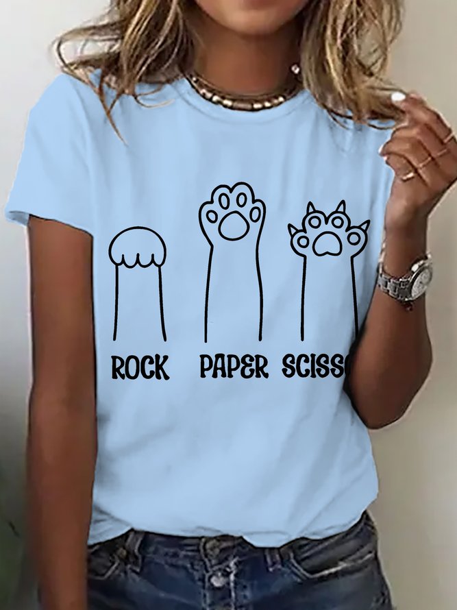 Rock Paper Scissors Funny Cat Paw Cotton T-shirt