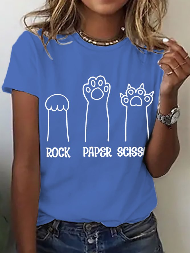 Rock Paper Scissors Funny Cat Paw Cotton T-shirt