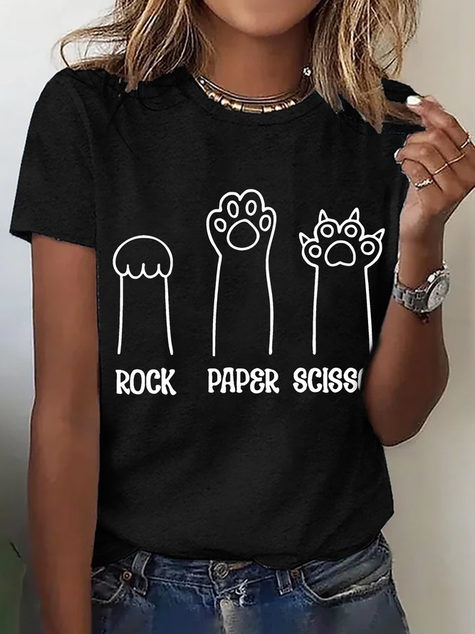 Rock Paper Scissors Funny Cat Paw Cotton T-shirt