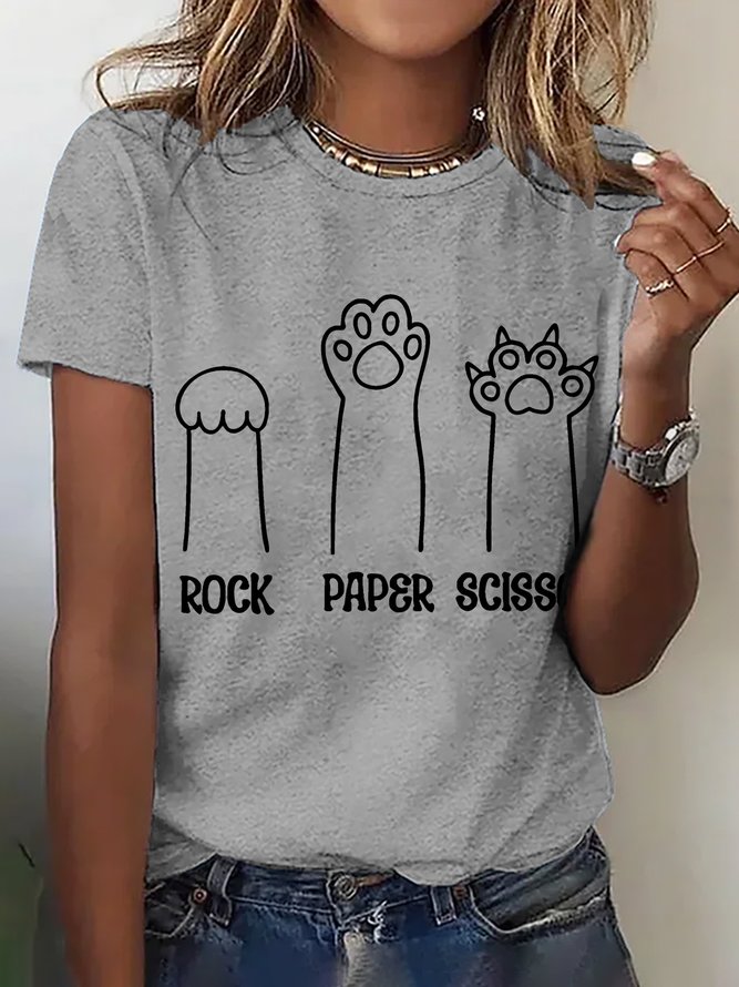 Rock Paper Scissors Funny Cat Paw Cotton T-shirt