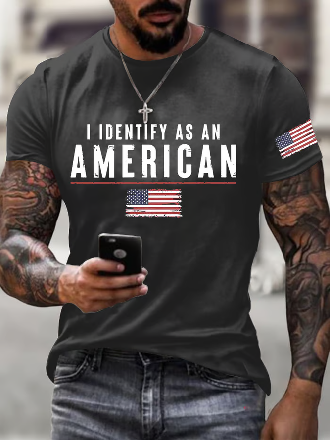 Men's I Identify As An American Printed Round Neck T-Shirt