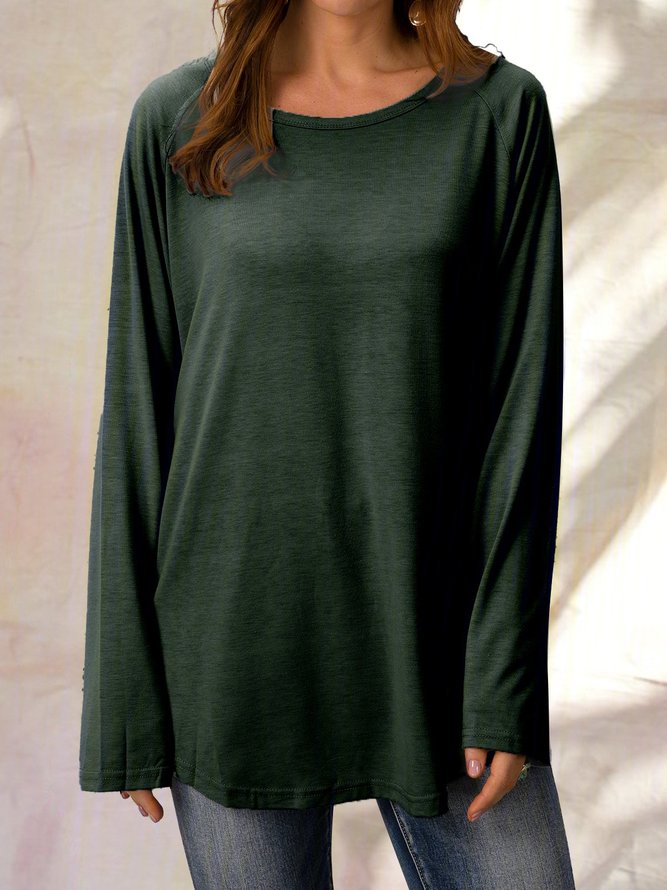 Casual Crew Neck Long Sleeve Solid Soft T-shirt