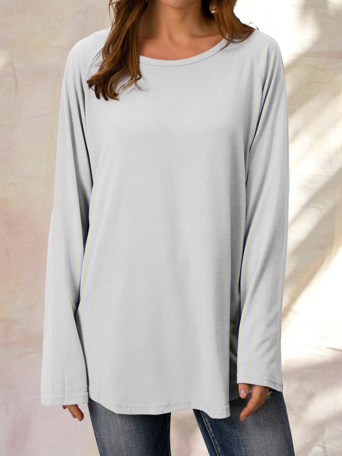 Casual Crew Neck Long Sleeve Solid Soft T-shirt