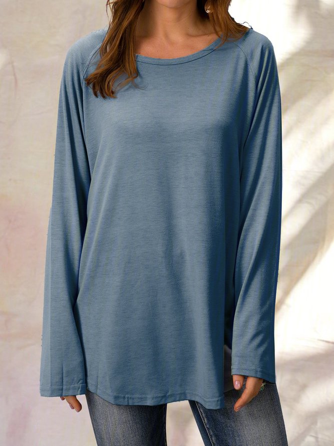 Casual Crew Neck Long Sleeve Solid Soft T-shirt