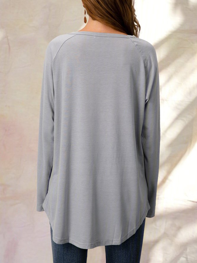 Casual Crew Neck Long Sleeve Solid Soft T-shirt