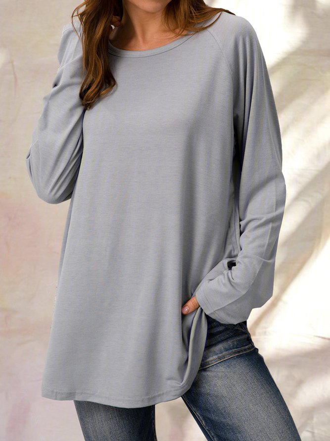 Casual Crew Neck Long Sleeve Solid Soft T-shirt