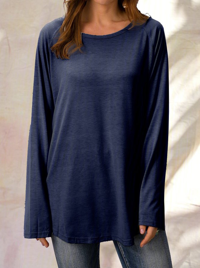 Casual Crew Neck Long Sleeve Solid Soft T-shirt