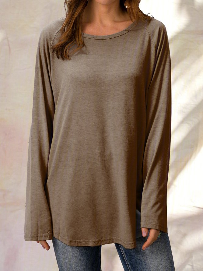 Casual Crew Neck Long Sleeve Solid Soft T-shirt