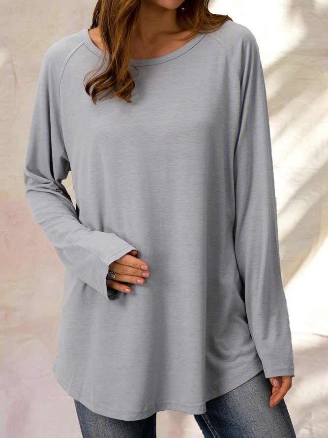 Casual Crew Neck Long Sleeve Solid Soft T-shirt