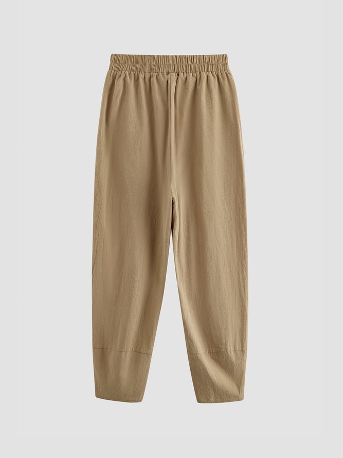 Plain Loosen Cotton Casual Elastic Band Pants