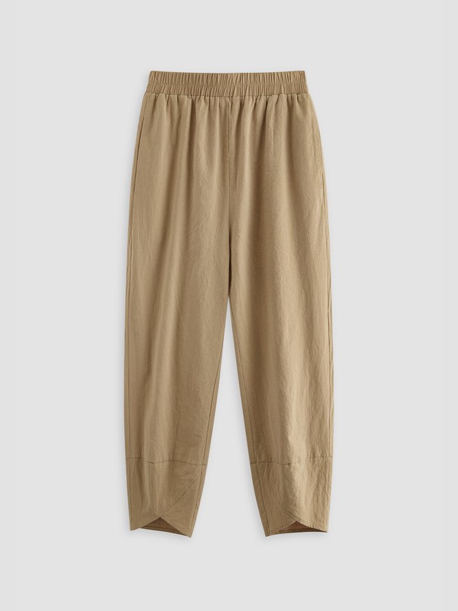 Plain Loosen Cotton Casual Elastic Band Pants