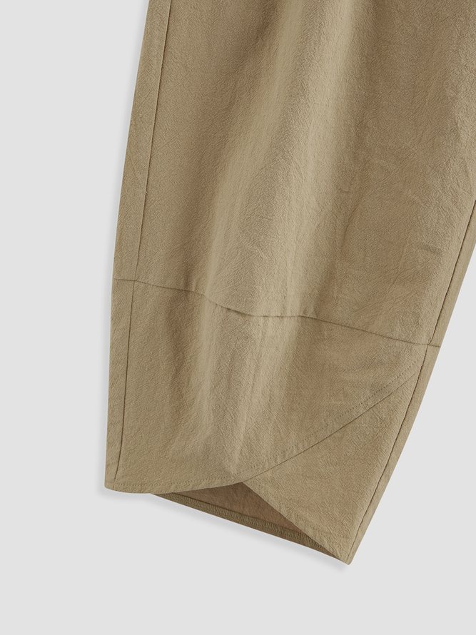 Plain Loosen Cotton Casual Elastic Band Pants