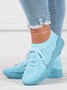 Mesh Platform Solid Color Lace-Up Flyknit Lightweight Soft Sole Slip-On Sneakers