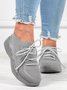 Mesh Platform Solid Color Lace-Up Flyknit Lightweight Soft Sole Slip-On Sneakers