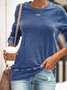 Round Neck Long Sleeve Casual Cotton-Blend Shirt & Top