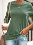 Round Neck Long Sleeve Casual Cotton-Blend Shirt & Top
