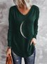 Moon Printed V Neck Casual Long Sleeve Shift Top