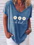 Be Kind Flower Daisy V Neck Boho Floral Short sleeve Top