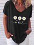 Be Kind Flower Daisy V Neck Boho Floral Short sleeve Top
