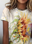 Casual Sunflower Butterfly Print Crew Neck T-Shirt