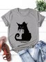 Women's Cat Print Crew Neck Casual Short Sleeve T-Shirt