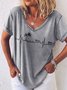 Womens Beach Heartbeat Summer Sleeveless Vacation Holiday V Neck Casual T-Shirt