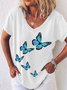 Womens Fancy Butterfly Print V Neck Casual T-Shirt