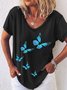 Womens Fancy Butterfly Print V Neck Casual T-Shirt