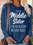 Womens Sister Gift Middle Sister Funny Casual Crew Neck Letters Top
