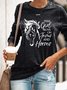 Women’s Christian This Girl Runs On Jesus And Horses Regular Fit Crew Neck Sweatshirt