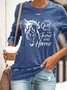 Women’s Christian This Girl Runs On Jesus And Horses Regular Fit Crew Neck Sweatshirt