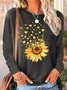Women's Sunflower Heart Crew Neck Simple Regular Fit Long Sleeve Top