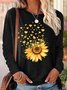 Women's Sunflower Heart Crew Neck Simple Regular Fit Long Sleeve Top