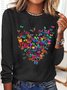 Women's Butterfly Heart Casual Crew Neck Top