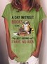 Women's A Day Without Books Owl Print Casual Letters T-Shirt