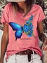 Women's No One Is And That Is Your Superpower Butterfly Crew Neck Letters Casual T-Shirt