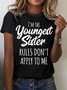 Women's youngest sister Funny Letters Casual Crew Neck T-Shirt