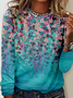 Women's Regular Fit Simple Floral Crew Neck Long sleeve Shirt