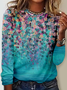 Women's Regular Fit Simple Floral Crew Neck Long sleeve Shirt