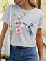 Women's Hummingbird Watercolor Nature Bird Lover Crew Neck Casual T-Shirt