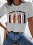 Women's I'm With The Banned Library For Book Lovers Funny Graphic Printing Text Letters Casual Cotton Loose T-Shirt