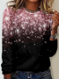 Women's Giltter Bling Print Crew Neck Casual Shirt